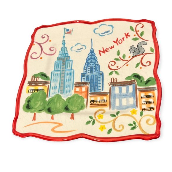 11" Port Townsend New York Earthenware Square City Scene Plate Hand Painted VTG - Picture 1 of 4